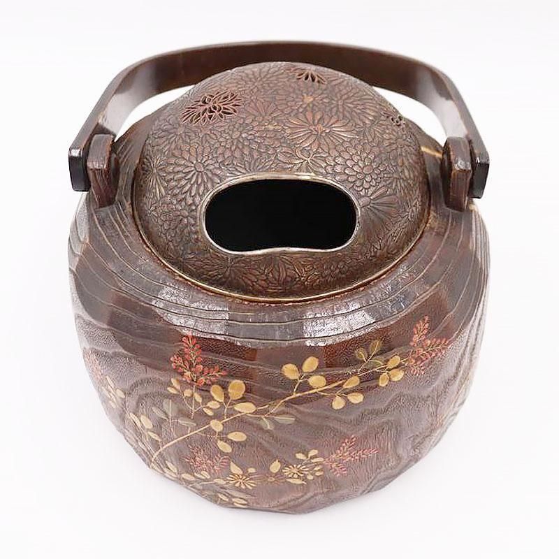 袖炉 蒔絵 手炉 明治大正時代 直径20cm 高さ17cm