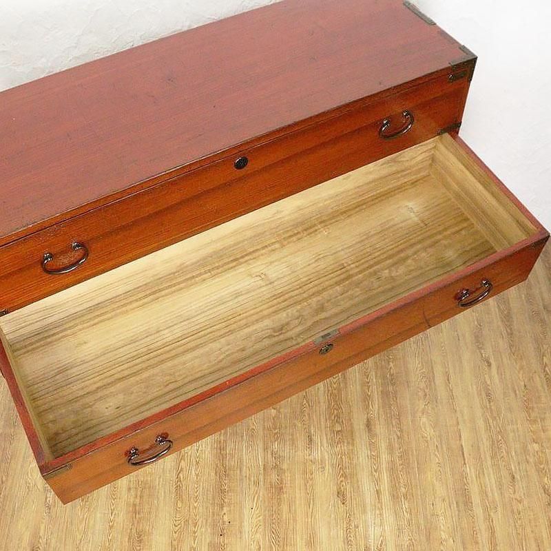 和箪笥 四尺 朱色 大正昭和初期 和モダン 桐製 アンティーク