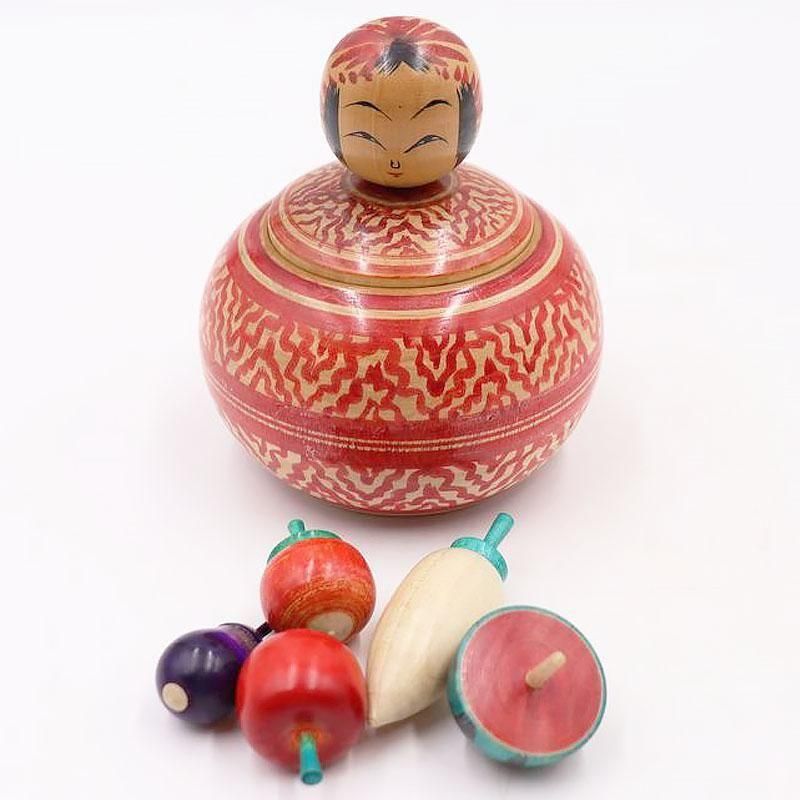 伝統こけし 遠刈田系 広井政昭 昭和中期 野菜独楽5個入り