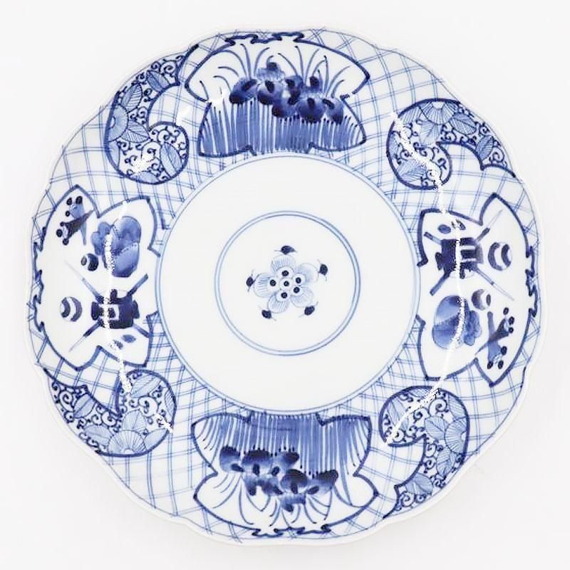 染付中皿菖蒲宝づくし直径22cm 染付中皿菖蒲宝づくし直径22cm