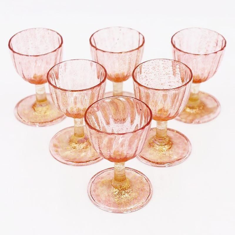 上品 リキュールグラス ピンク ゴールド 金箔 イタリア