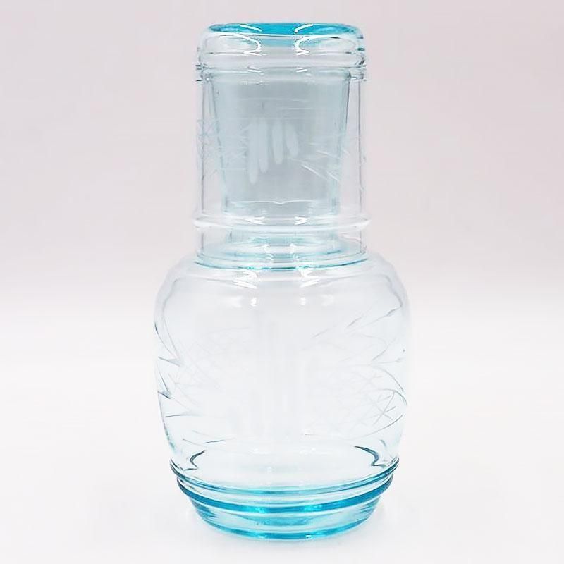 水差し・コップセット カラフェ 水色 切子 薄水色 アンティーク 昭和