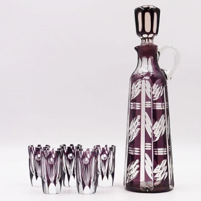 切子リキュールグラス 大正ロマンの紫色幾何学模様アンティーク