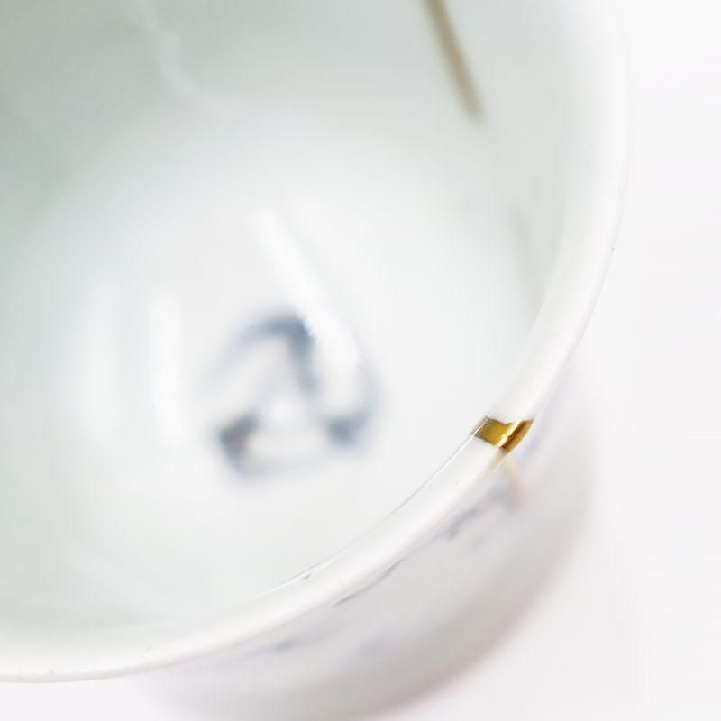 蕎麦猪口 明治大正の手描き染付 金継ぎの上品な和食器