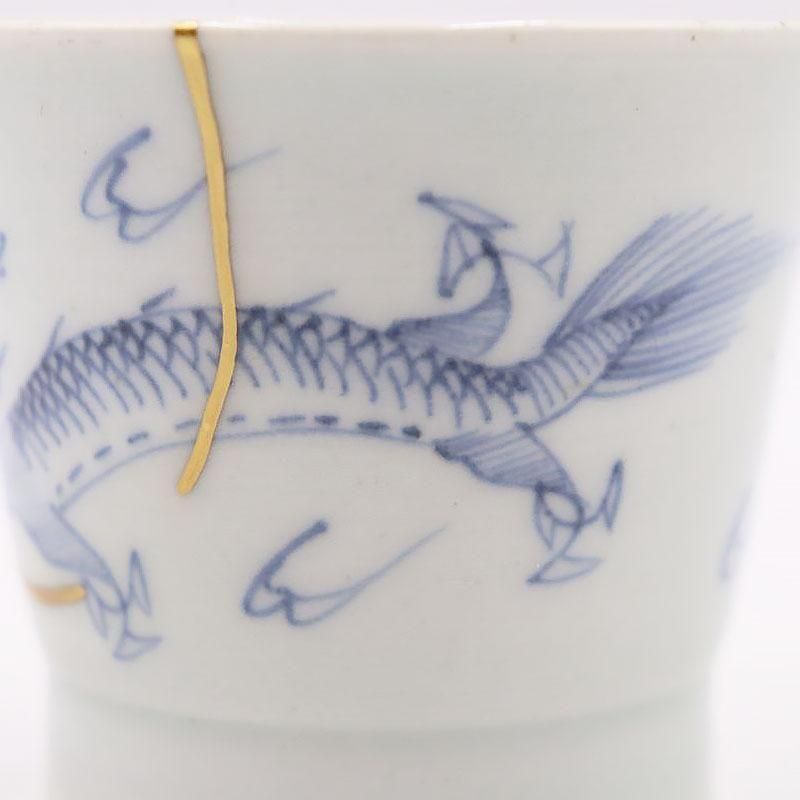 金継ぎ】手描き 染付 蕎麦猪口 深向付 カップ 縁起物 吉祥 上品