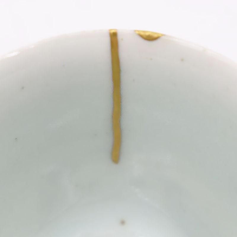 蕎麦猪口 明治大正の手描き染付 金継ぎの骨董