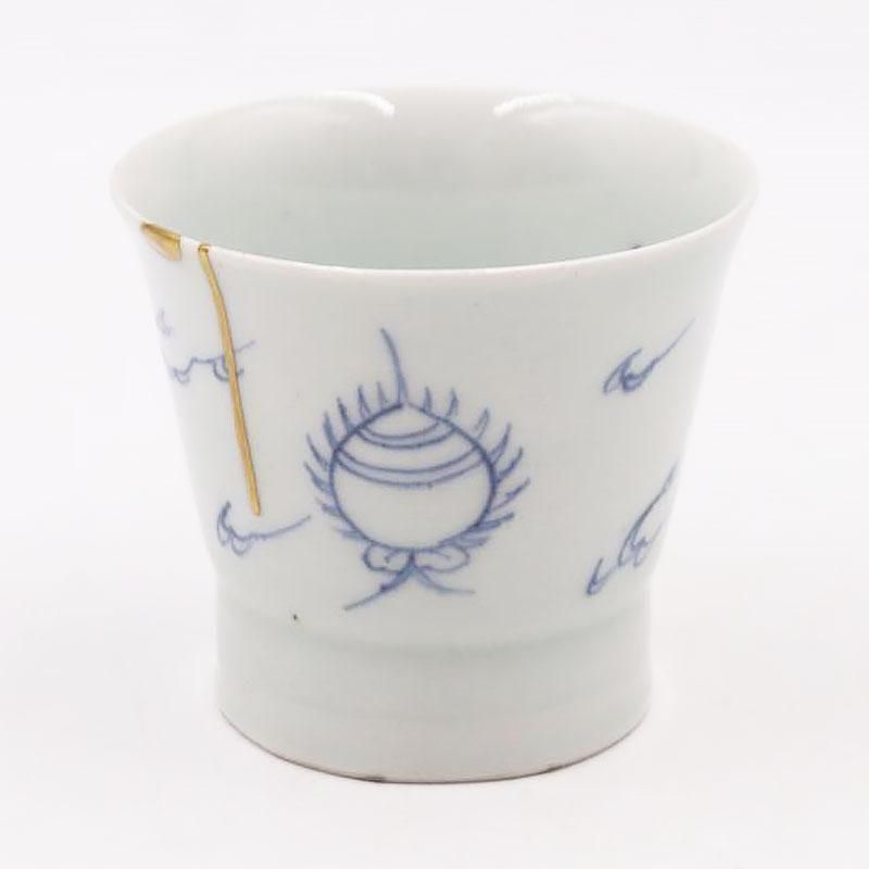 金継ぎ】手描き 染付 蕎麦猪口 深向付 カップ 縁起物 吉祥 上品