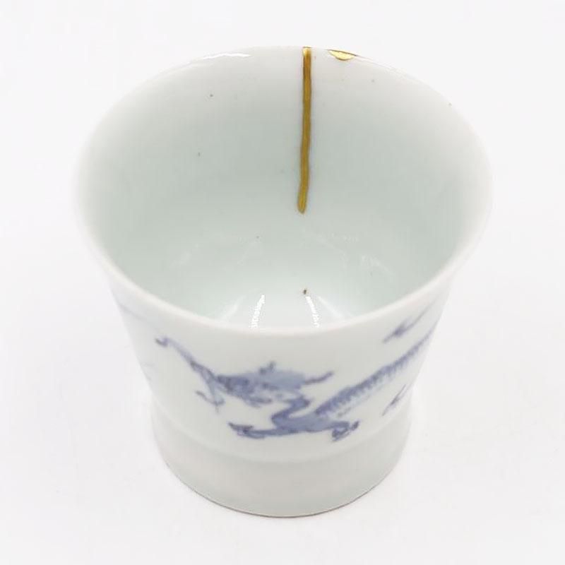 金継ぎ】手描き 染付 蕎麦猪口 深向付 カップ 縁起物 吉祥 上品