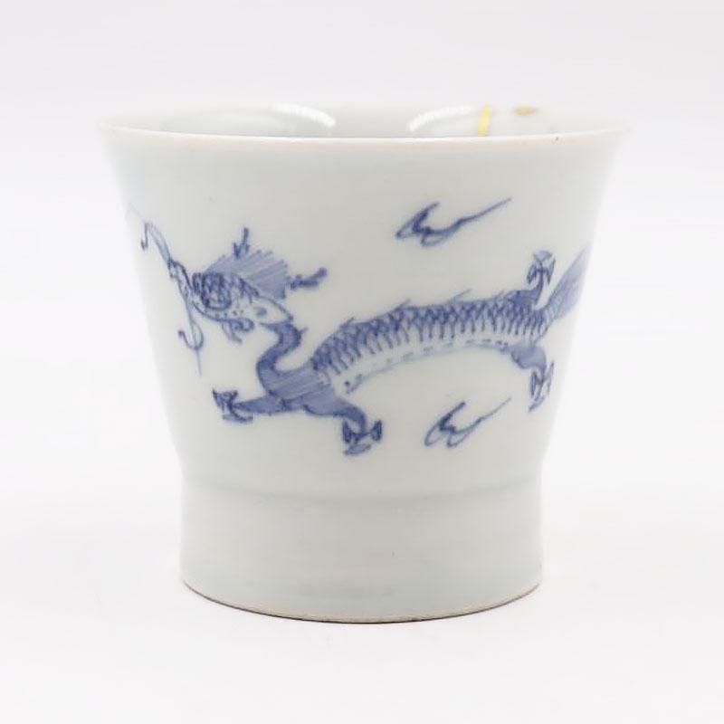 金継ぎ】手描き 染付 蕎麦猪口 深向付 カップ 縁起物 吉祥 上品