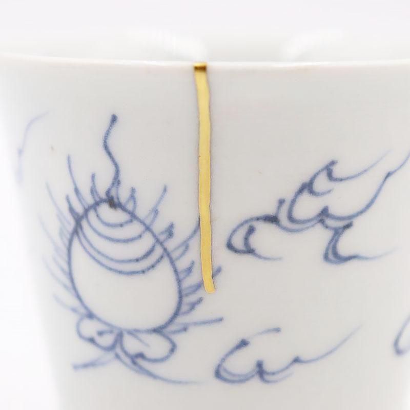 金継ぎ】手描き 染付 蕎麦猪口 深向付 カップ 縁起物 吉祥 上品