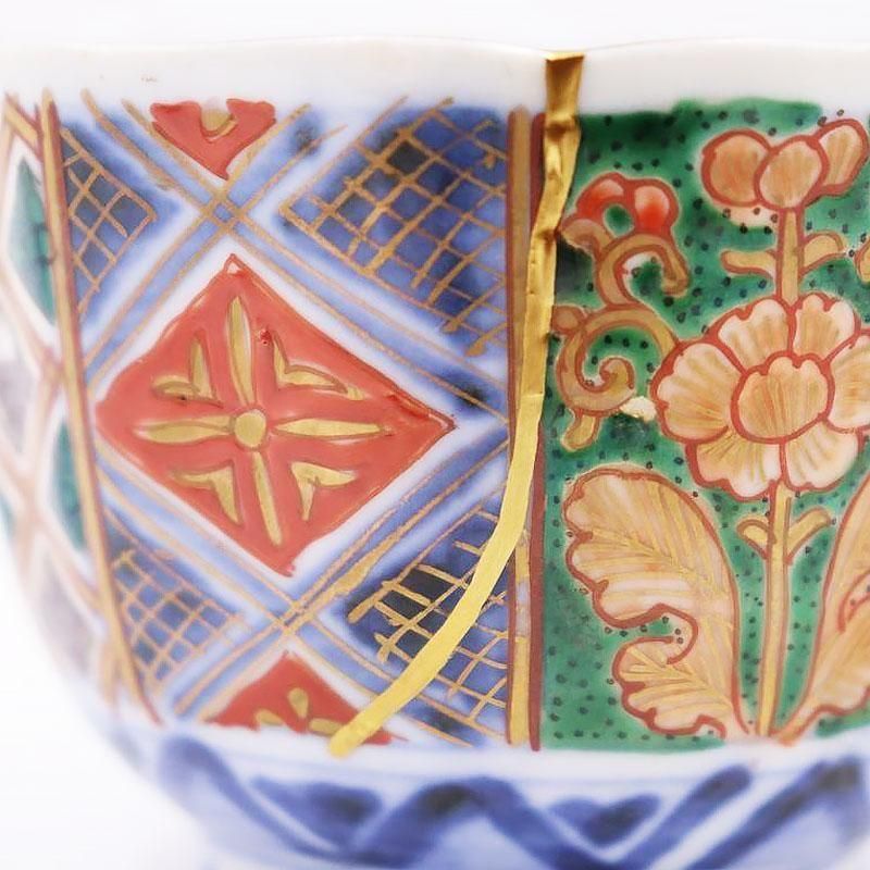 金継ぎ】手描き 色絵 伊万里 湯呑み 小鉢 アンティーク 骨董 和