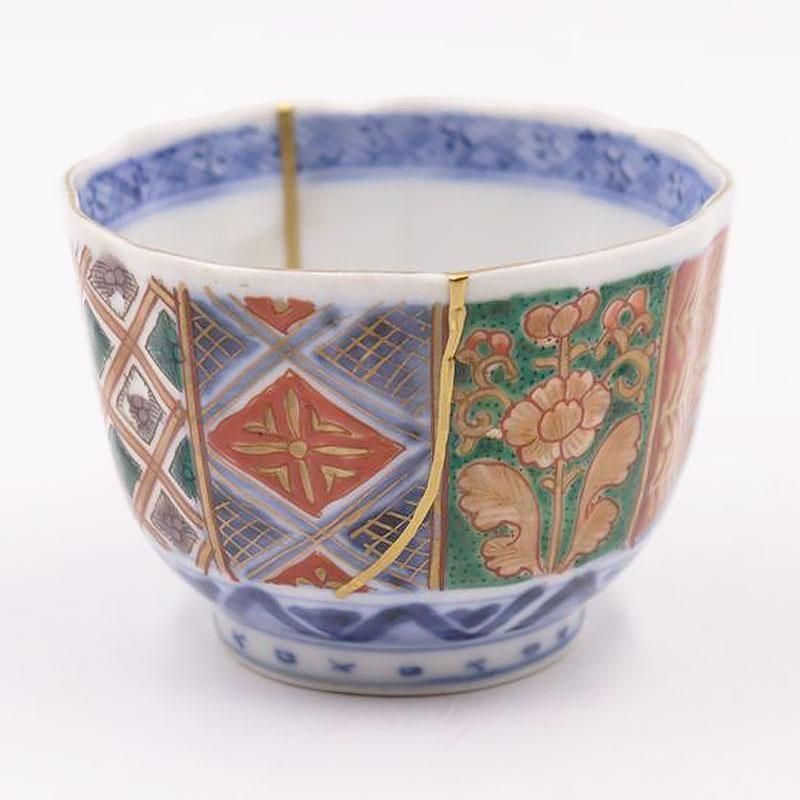 金継ぎ】手描き 色絵 伊万里 湯呑み 小鉢 アンティーク 骨董 和