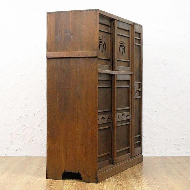 和風キャビネット 大正昭和の桐文様の天然杉材