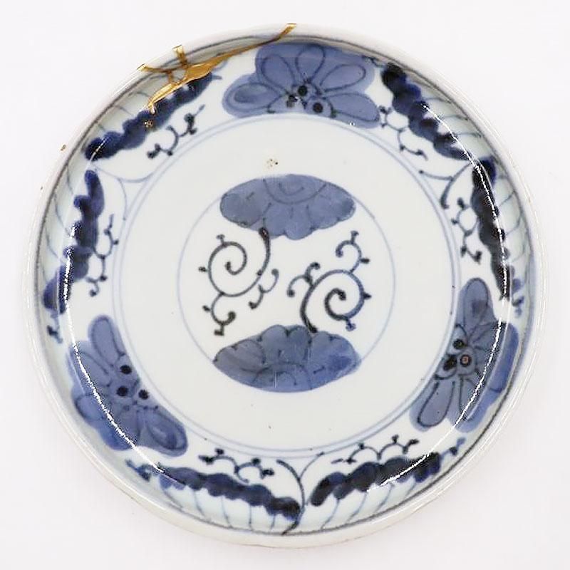 古伊万里　染付　コンニャク印判　小皿　江戸　金直し　金継ぎ　骨董　アンティーク 古伊万里 染付 コンニャク印判 小皿 江戸 金直し 金継ぎ 骨董