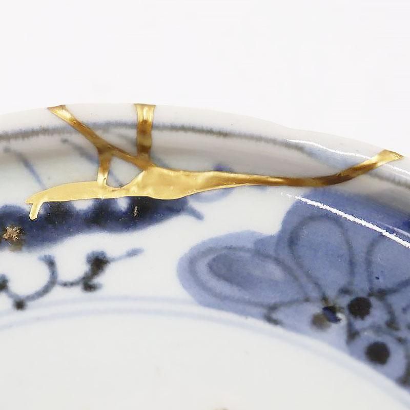 金継ぎ】希少サイズ 手描き 伊万里 染付 筆 中皿 盛り皿 取り皿