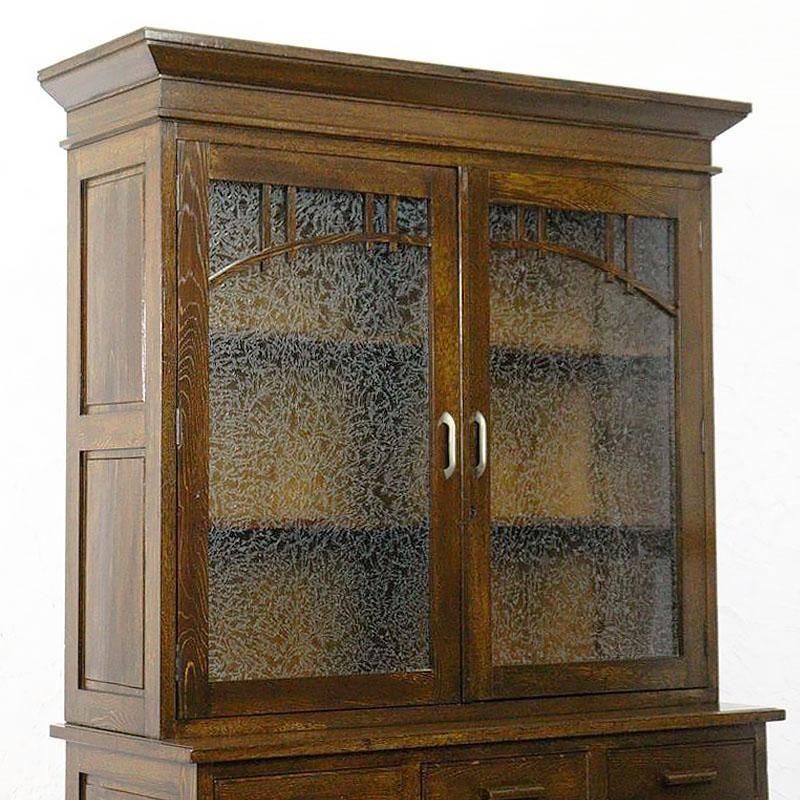キャビネット 大正ロマンの結霜ガラス入り食器棚