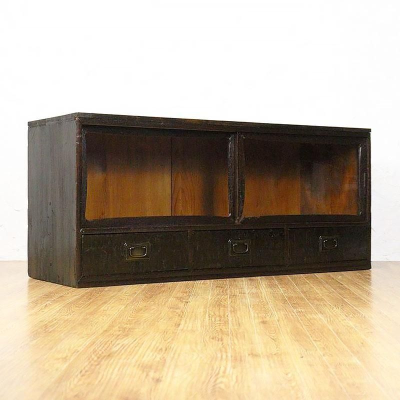 ダイヤガラス入り 茶箪笥 キャビネット 食器棚 アンティーク