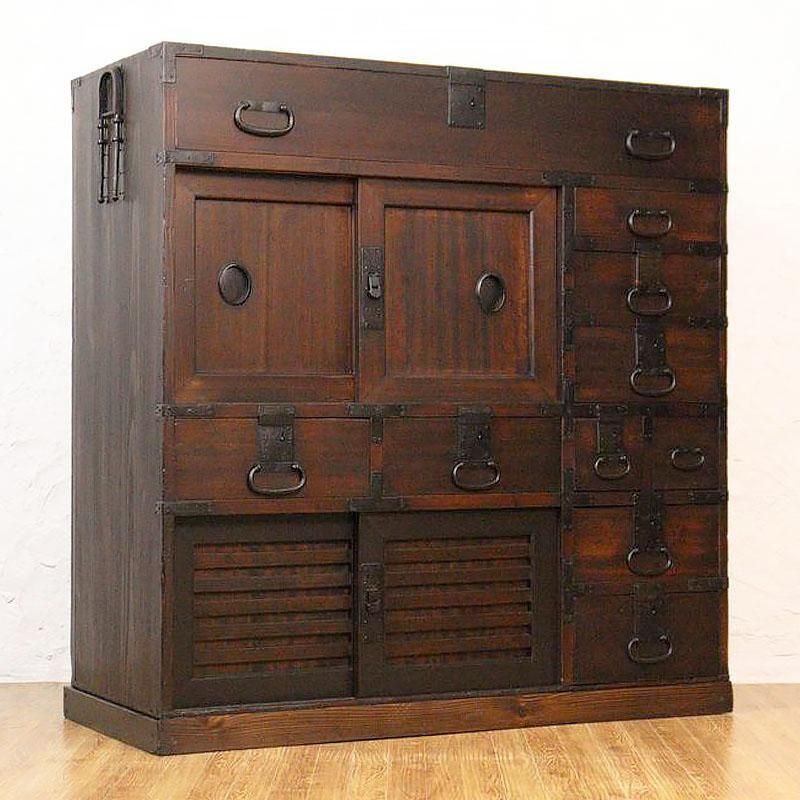 和箪笥 金具装飾 収納 キャビネット ローチェスト 古民家 寝室 玄関 応接間 383-1.jpg