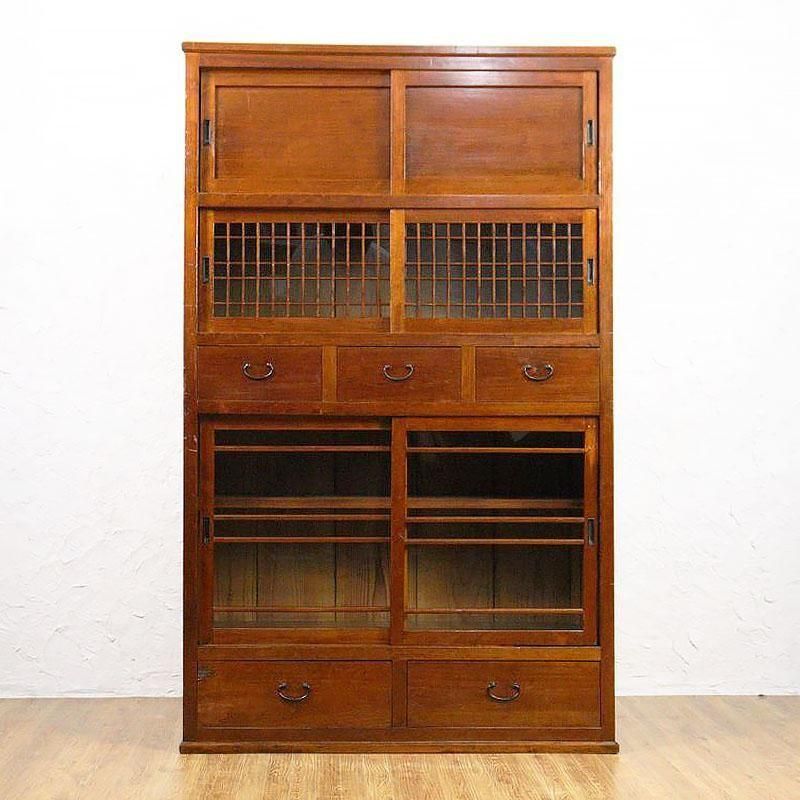 水屋　昭和の食器棚 水屋 食器棚 収納棚 格子窓 昭和初期 町屋 古民家 シンプル