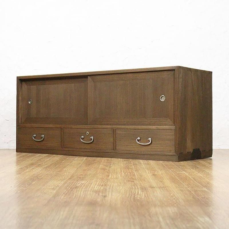 四方桐！古い和箪笥　引戸・引出し3杯！収納時代箪笥和モダンローボードテレビ台 明治大正桐三段小箪笥ローボード｜引出し4杯の和風収納