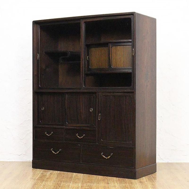 るりだ アンティーク　古い茶箪笥　レトロ　古家具　食器棚　飾り棚 茶箪笥 飾り棚 食器棚 昭和レトロ