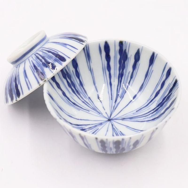 和食器 手描き染付ブルー昭和中期蓋碗アンティーク