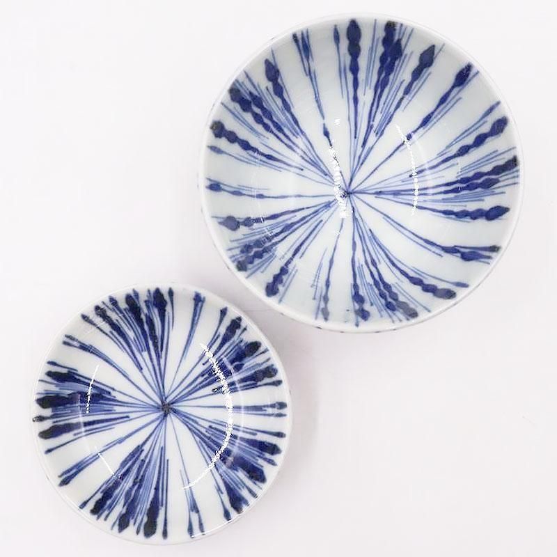 和食器 手描き染付ブルー昭和中期蓋碗アンティーク