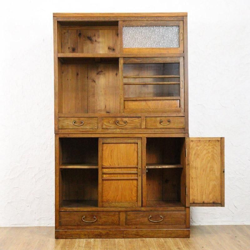 ヴィンテージ ガラス戸棚 キャビネット 作業台付き 食器棚 z892 ヴィンテージ ガラス戸棚 キャビネット 作業台付き 食器棚 z892