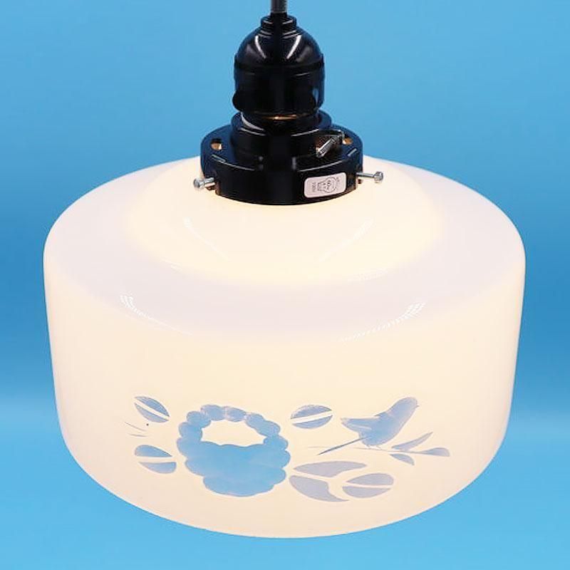 大正ロマン 電笠 ランプシェード 乳白 若草色 26.5cm