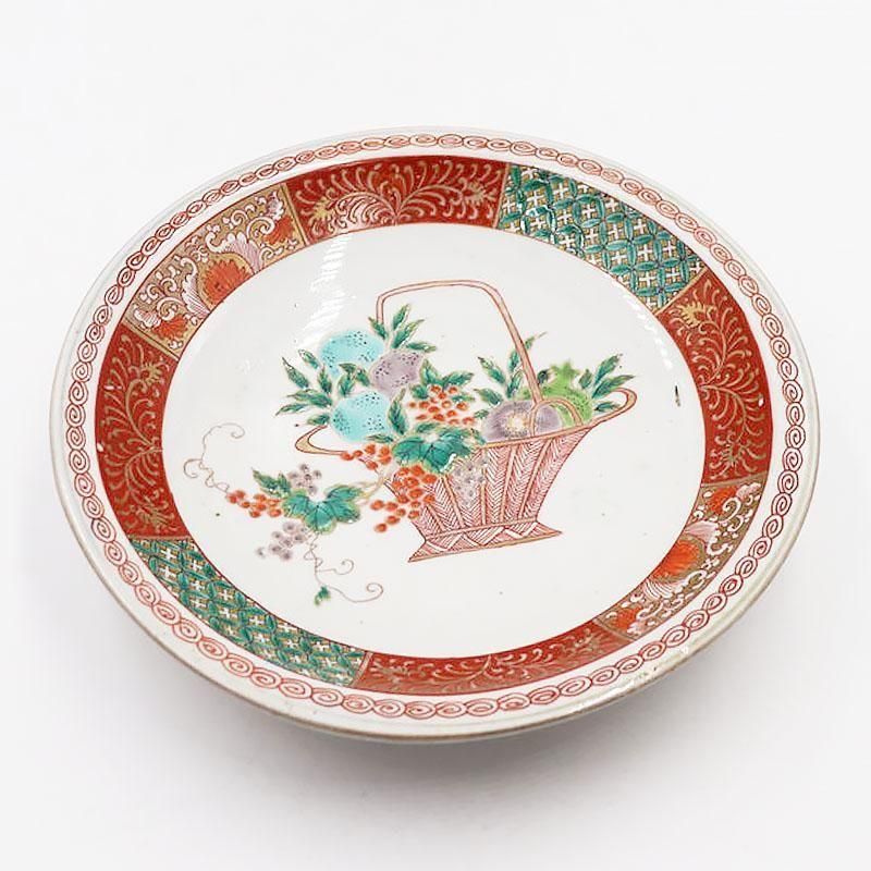 古道具骨董大皿アンティーク 手描き 色絵 中皿 大皿 飾り皿 かわいい おしゃれ 大正 骨董