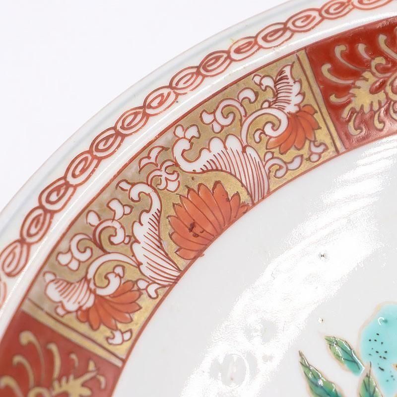 骨董　アンティーク　大きめの皿！ 手描き 色絵 中皿 大皿 飾り皿 かわいい おしゃれ 大正 骨董