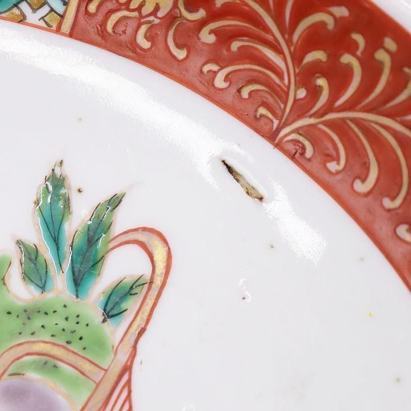 手描き 色絵 中皿 大皿 飾り皿 かわいい おしゃれ 大正 骨董