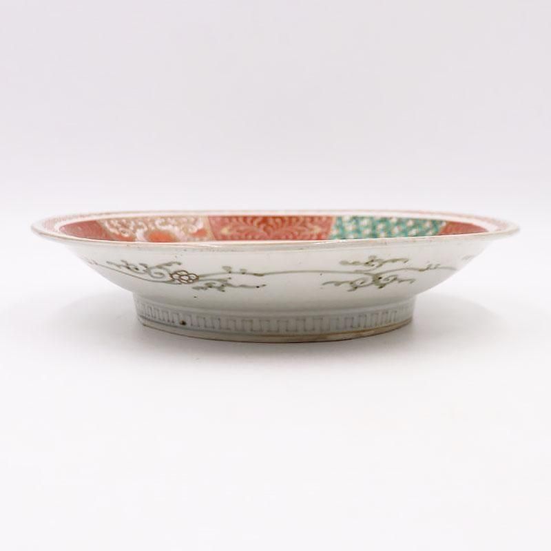 手描き 色絵 中皿 大皿 飾り皿 かわいい おしゃれ 大正 骨董