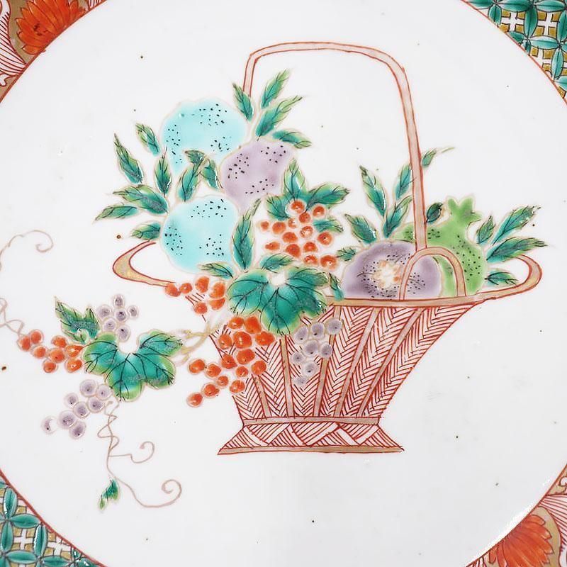 手描き 色絵 中皿 大皿 飾り皿 かわいい おしゃれ 大正 骨董