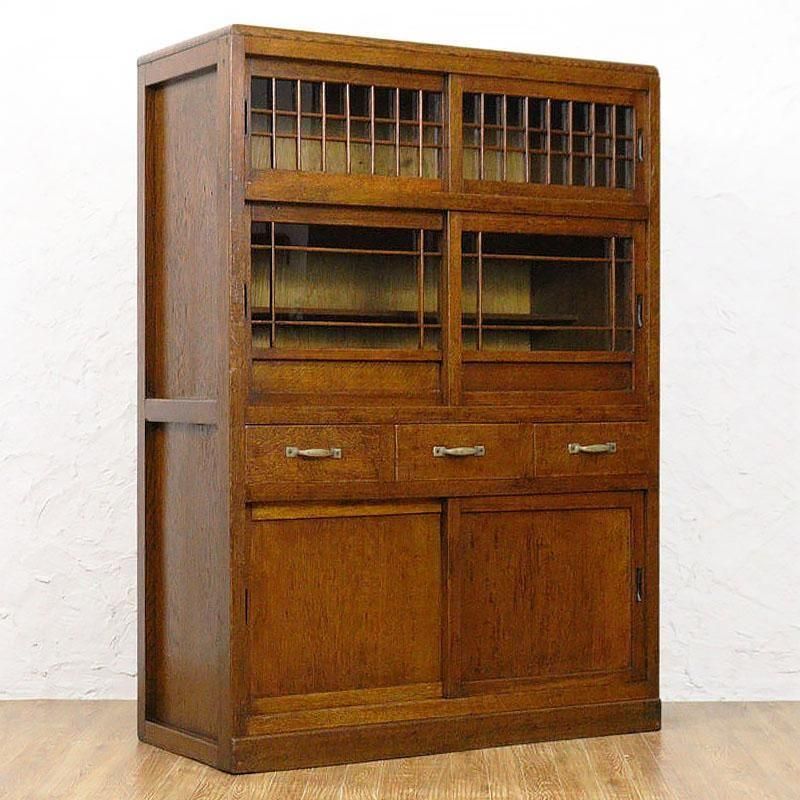 格子引戸 小水屋 水屋箪笥 キャビネット 食器棚 アンティーク 骨董 和