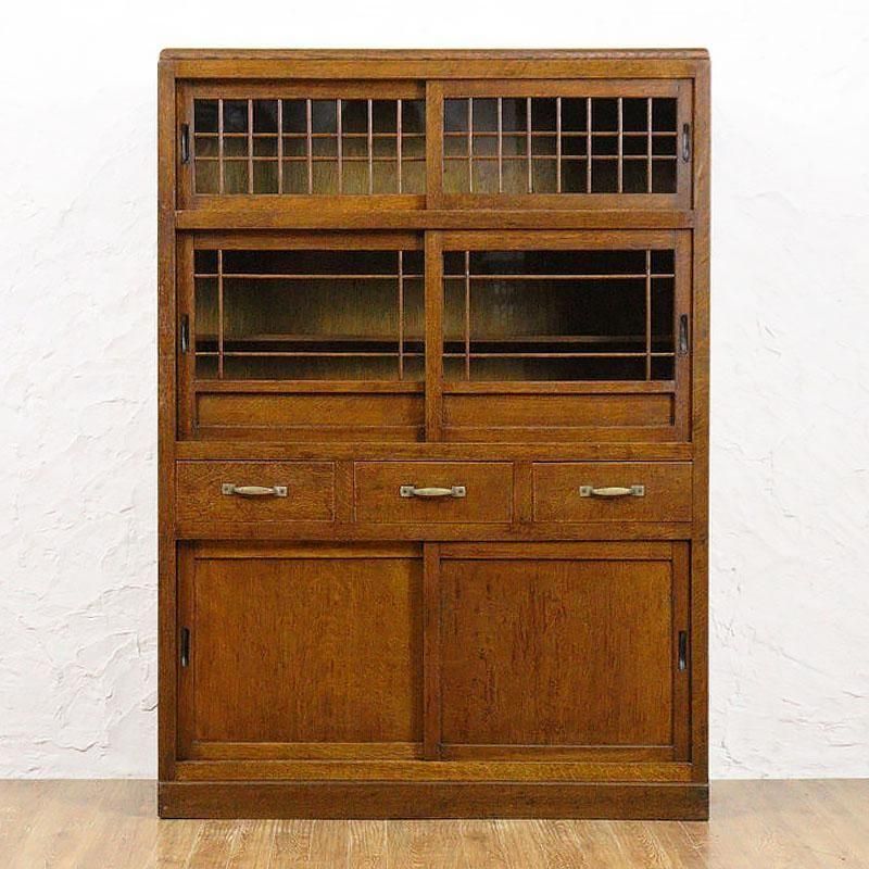 格子引戸 小水屋 水屋箪笥 キャビネット 食器棚 アンティーク 骨董 和