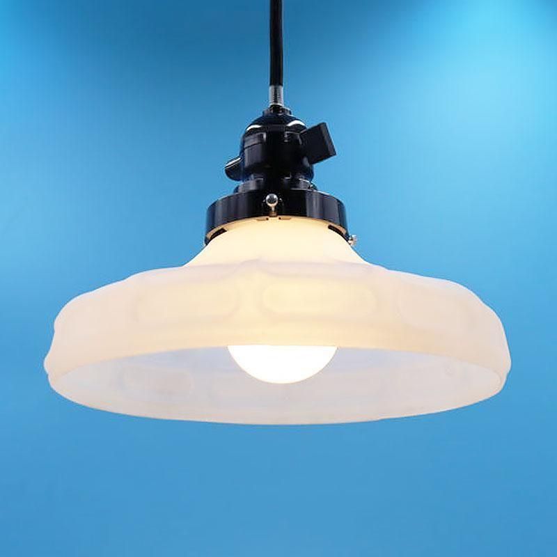 昭和レトロ 電笠 電傘 ランプシェード アールデコ 乳白ガラス ホワイト