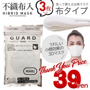 【3枚セット】 ハイブリッド 布×不織布 マスク 洗えるマスク 布タイプ レギュラーサイズ 012