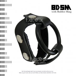 BDSM ボンテージスタイル ラバーリング付き フェイクレザーストラップ 037 玉割り 4連 クワッドスタイル