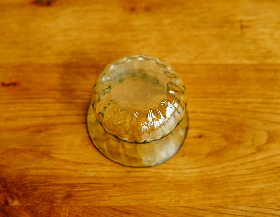 骨董　時代プレスガラス　ライムグリーン　切子調　菓子器　ボンボン入れ　　ウラン 骨董 時代プレスガラス ライムグリーン 切子調 菓子器 ボンボン