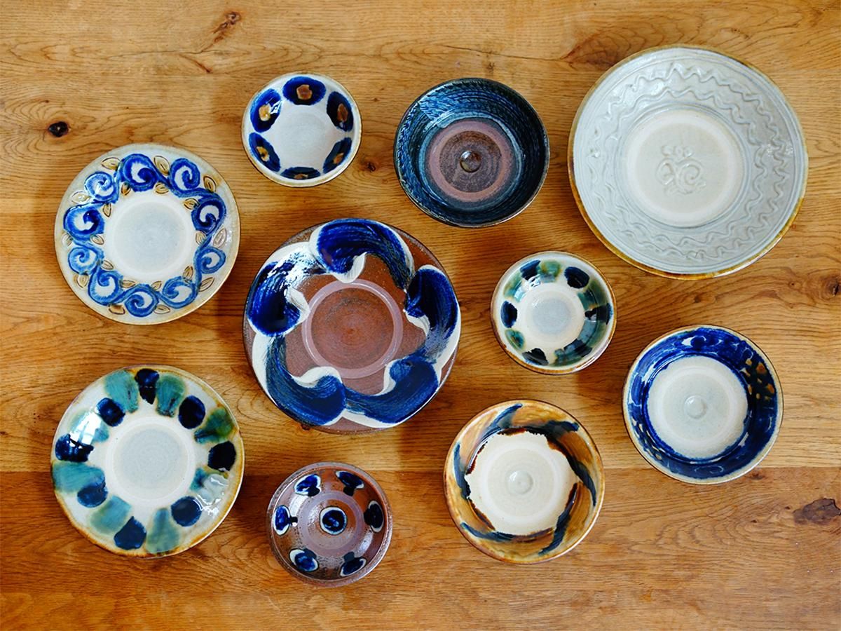 7寸皿 指掻き 花 田村窯 やちむん工房 | うつわと灯 threetone