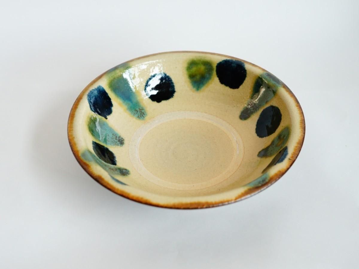 やちむん工房 田村窯のワンブー 7寸 点打 緑・呉須（鉢）| うつわと