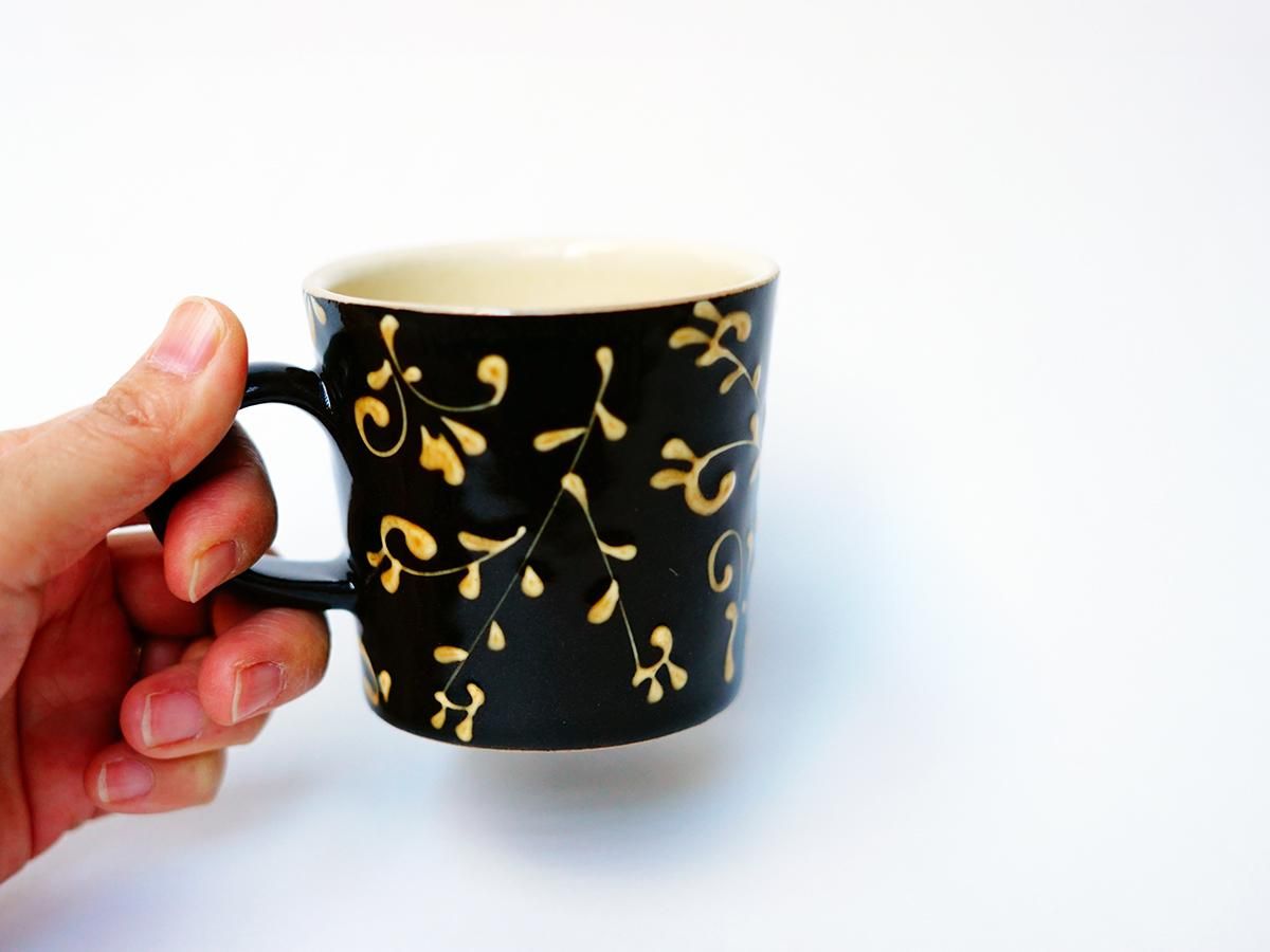 コーヒーカップ＆ソーサー 唐草 黒 久保田 健司｜うつわと灯り