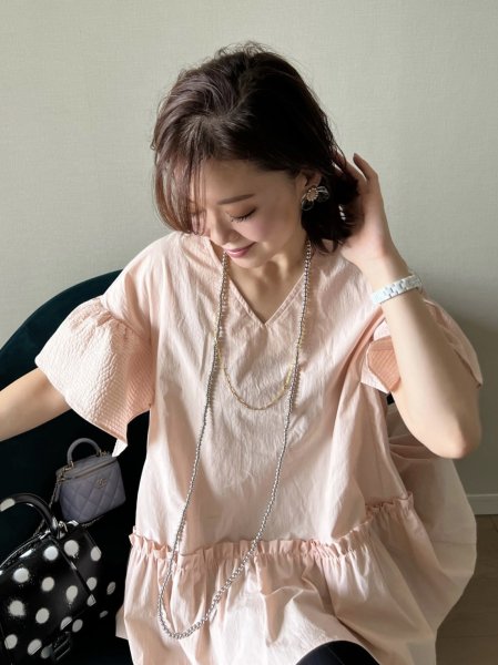 袖ステッチ blouse 【pink】