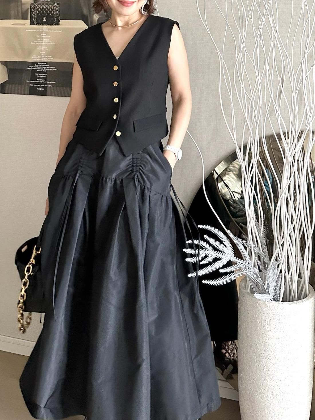 □ 44868★2024 シモーネロシャ ドロストスカート ブラック □ 44868☆2024 シモーネロシャ ドロストスカート ブラック