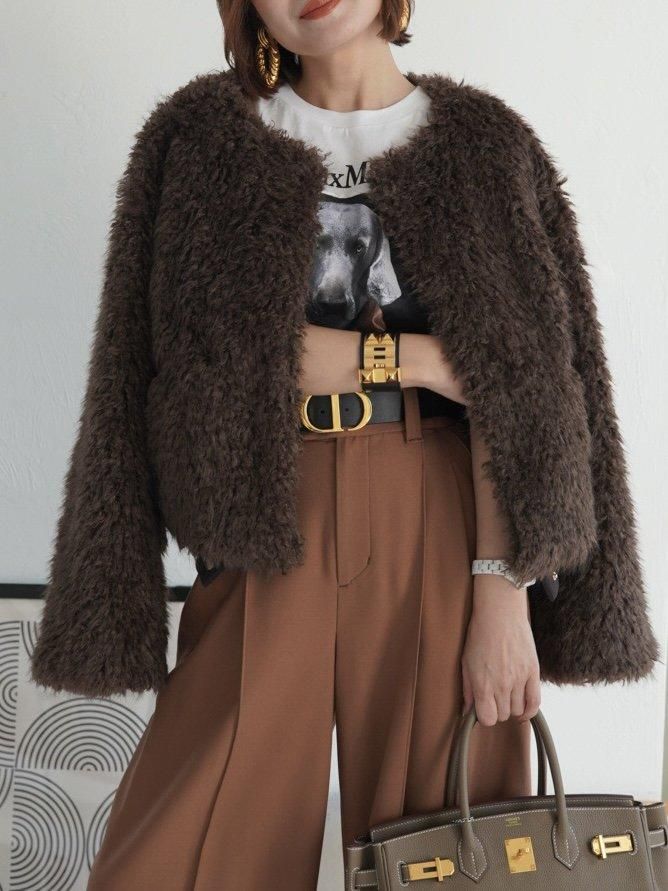 【ファーブルゾン】ジャンパー☆L☆ブラウン茶☆個性派☆もこもこ☆ふわふわ ファーブルゾン】ジャンパー☆L☆ブラウン茶☆個性派☆もこもこ