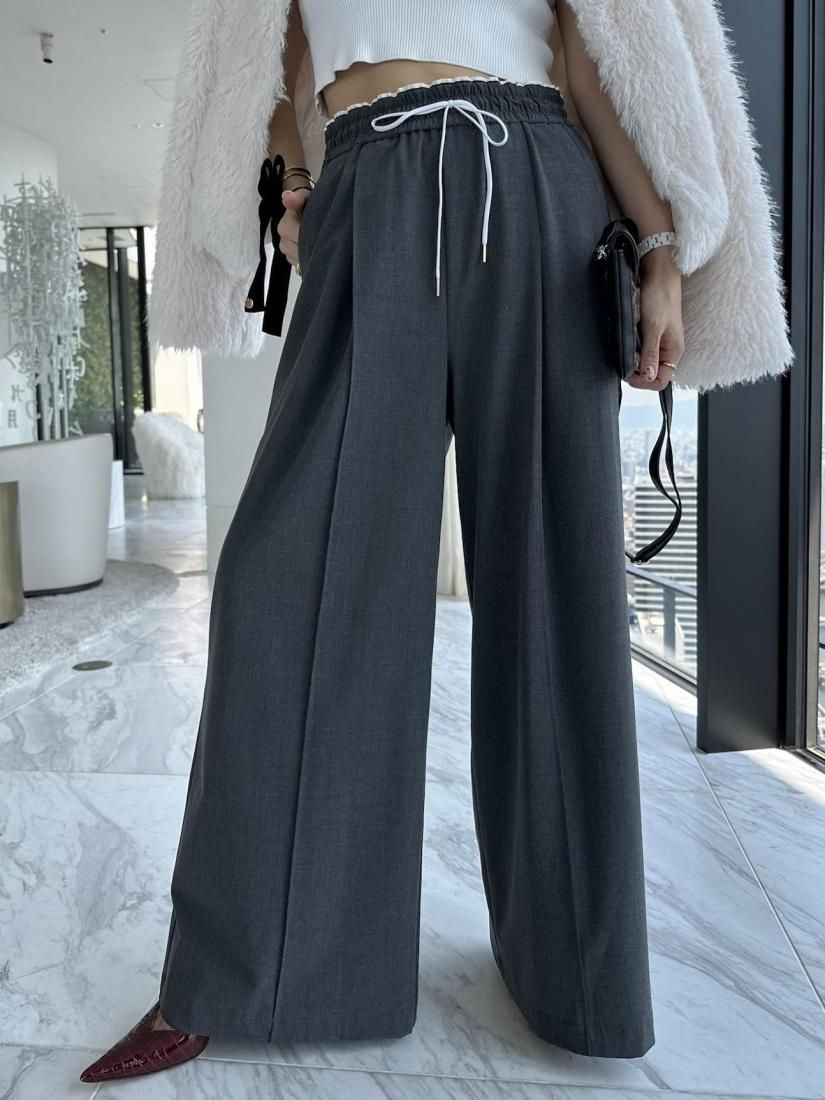 リボンリラックスパンツ 【ﾁｬｺｰﾙｸﾞﾚｰ】