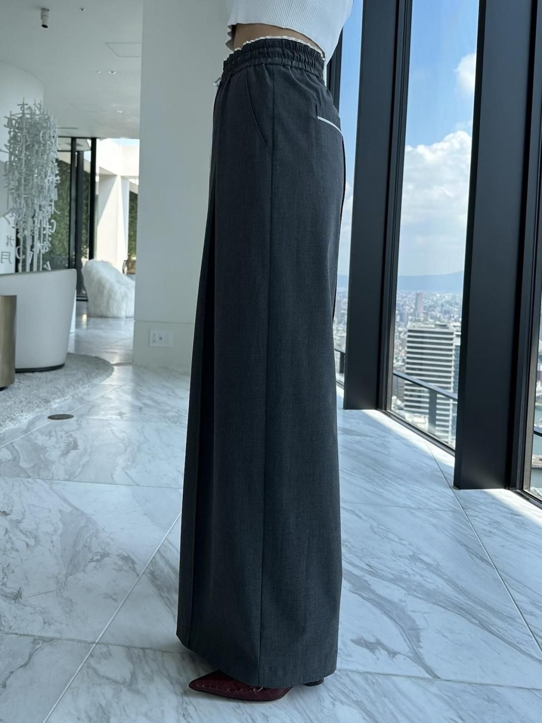 リボンリラックスパンツ 【ﾁｬｺｰﾙｸﾞﾚｰ】