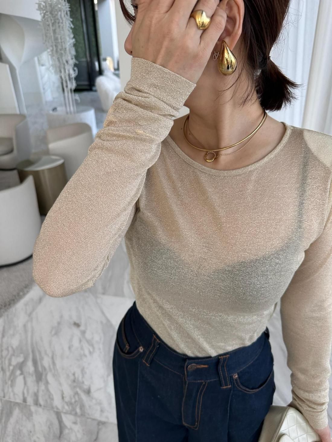 キラキラショルダーロンT【ｺﾞｰﾙﾄﾞ】