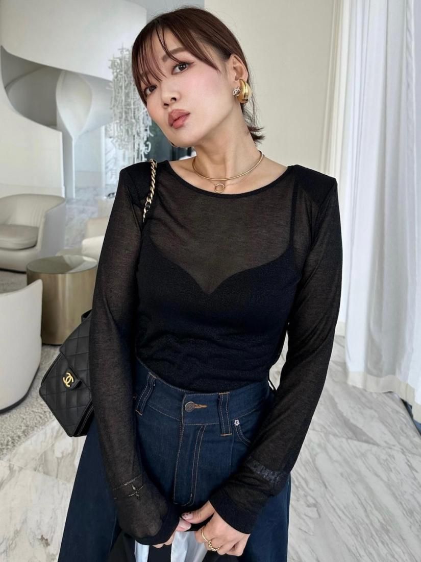 キラキラショルダーロンT【ﾌﾞﾗｯｸ】